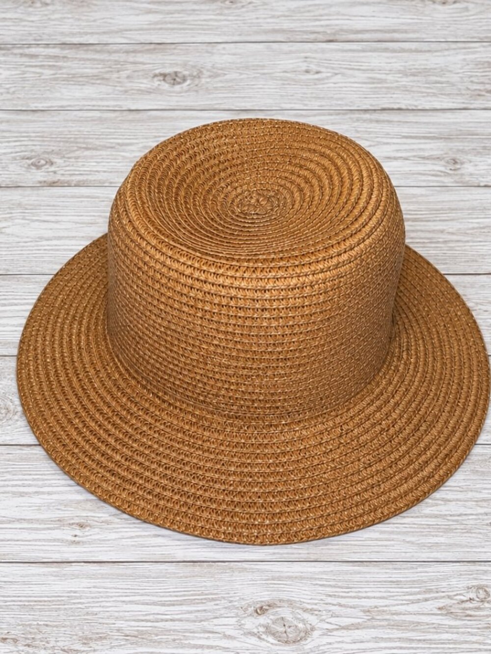 Tan Woven Straw Wide Brim Bucket Hat Summer Beach Sun Hat